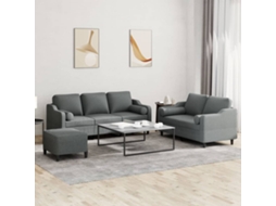 Vidaxl 3 Pcs Conjunto De Sofás Com Almofadas Tecido Cinzento-escuro