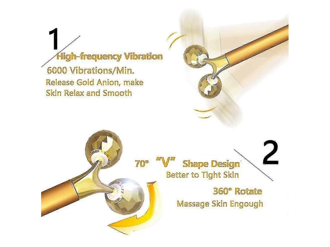 Massageador Facial Dourado 24k, com Rolo Elétrico Sônico 3d e Kit de Massagem em Formato T. Antienvelhecime Nto/rugas, Lifting In GOKOCO