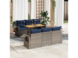 Vidaxl 7 Pcs Conjunto Sofás P/ Jardim C/ Almofadões Vime Pe Cinzento