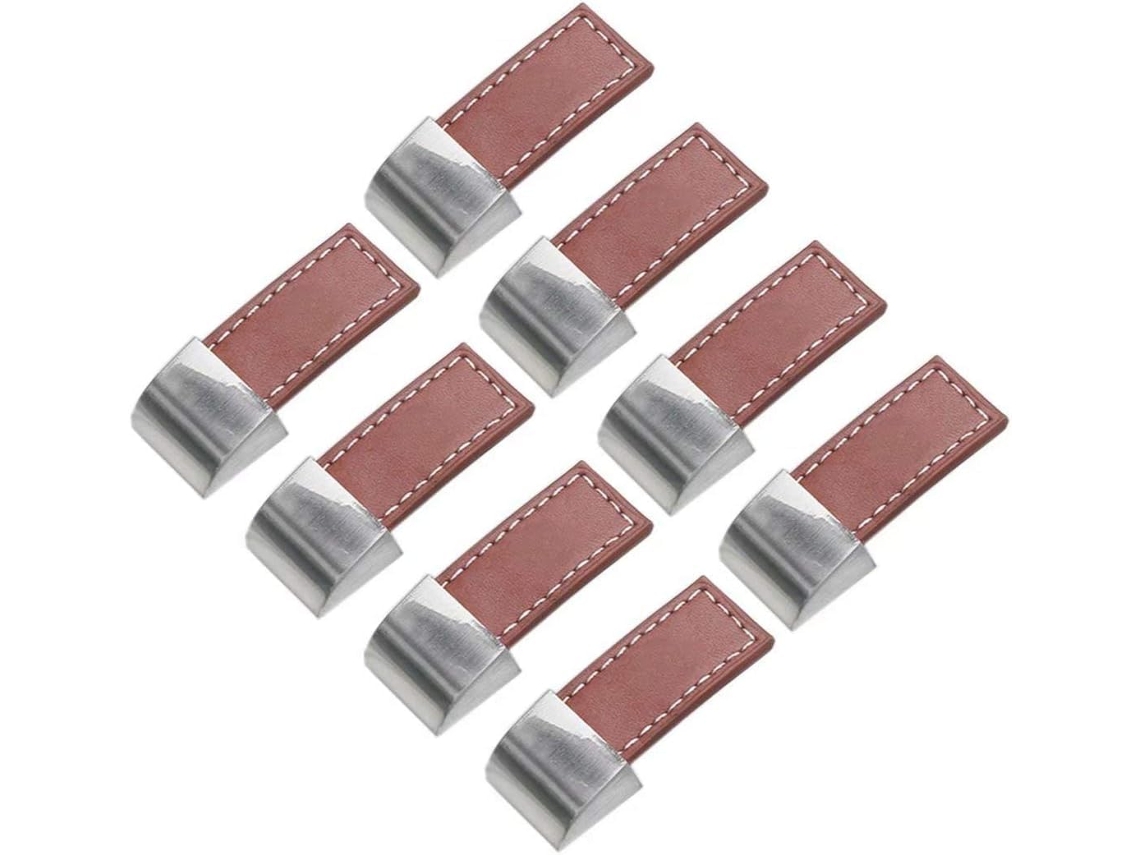 Conjunto De 8 Puxadores Couro Para Gavetas, Estilo Moderno, Em Pu, Para Armários, Cozinhas E Guarda Roupas Marrom Claro