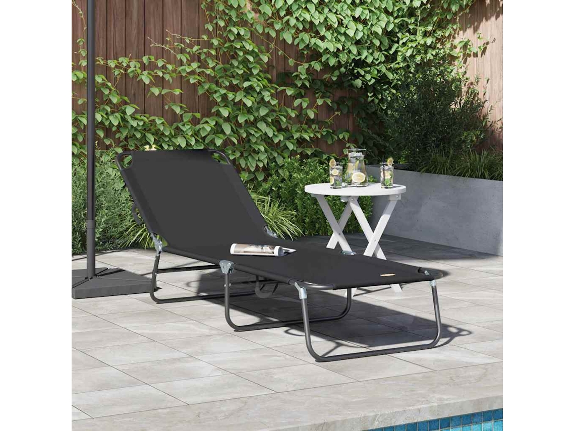 Vidaxl Espreguiçadeira Dobrável Preto 188 X 57 X 86,5 Cm Poliéster