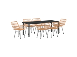 Conjunto 7 Conjunto De Jantar Para Exterior Vidaxl Castanho Vime Pe (200 X 80 X 73 Cm)