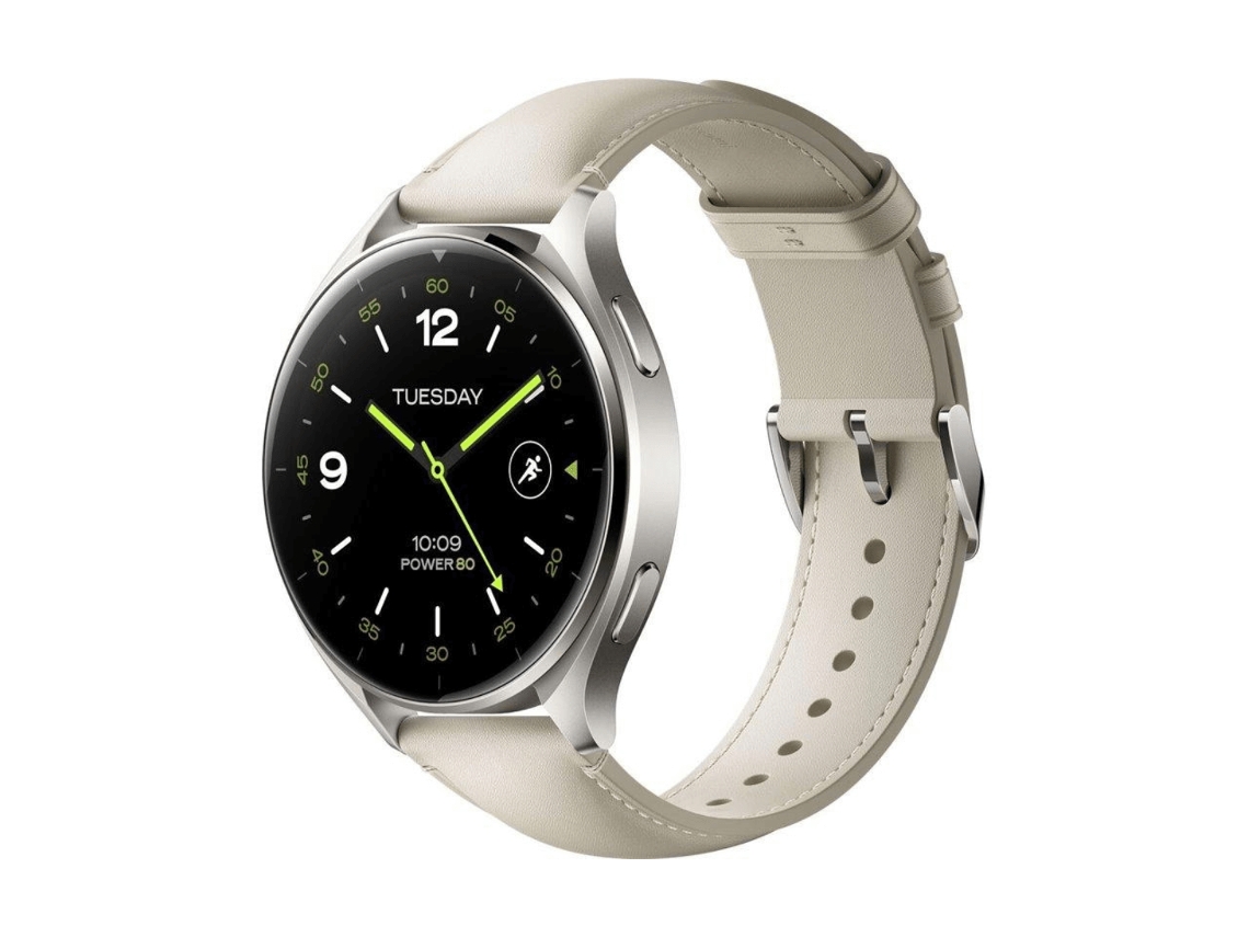 Smartwatch XIAOMI Watch 2 Bluetooth Cinzento Titânio com Bracelete de Pele Branca BHR9306GL