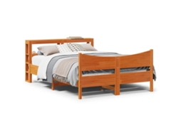 Vidaxl Estrutura Cama C/ Cabeceira 120x200cm Pinho Maciço Castanho-mel