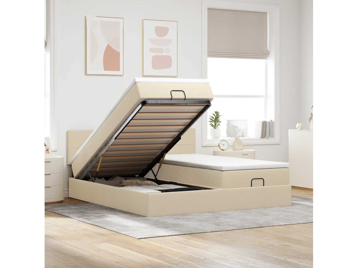 Vidaxl Estrutura De Cama Otomana Com Colchões Tecido Creme 180x200cm