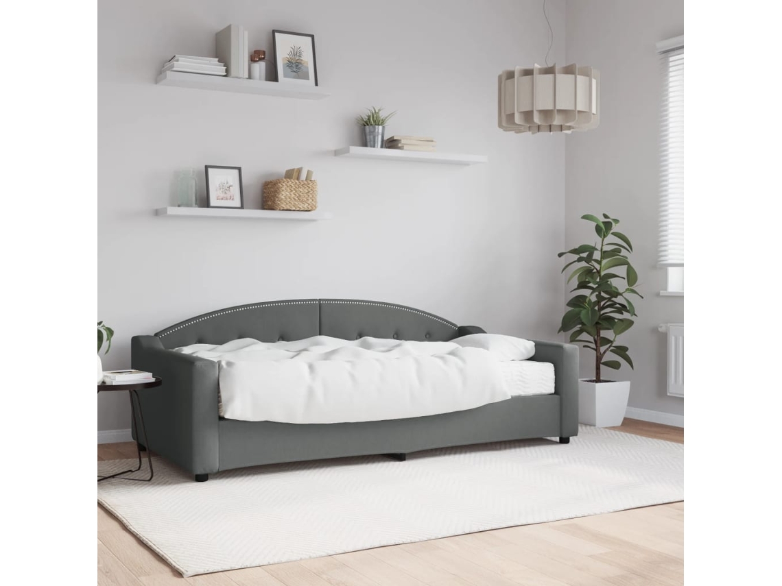 Sofá cama con colchón 90x190 cm, tela gris oscuro