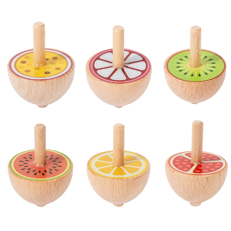 Conjunto De 6 Piões De Madeira, Piões Coloridos Montessori Com Desenhos Animados.