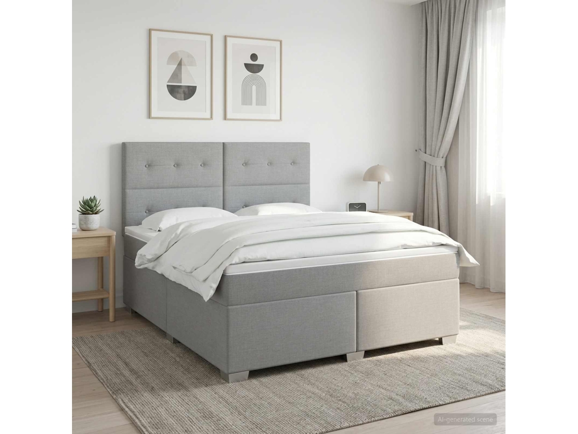 Vidaxl Cama Box Spring Com Colchão Cinzento-claro 180 X 200 Cm Tecido