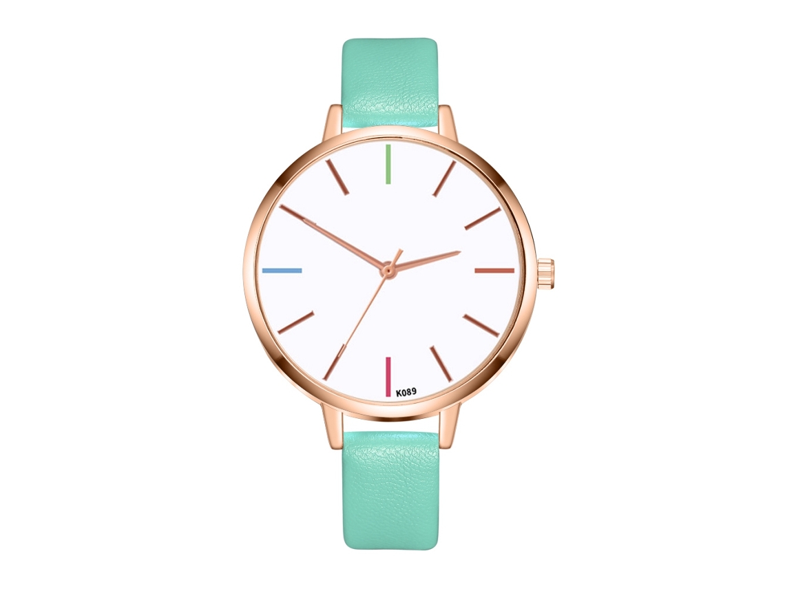 Relógio de Pulso Feminino Zhoulianfa de Quartzo com Pulseira de Couro Pu Estilo Simples (menta)