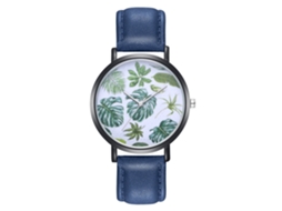 Relógio Zhoulianfa Quartz com pulseira de PU e mostrador redondo com padrão de folha (azul)