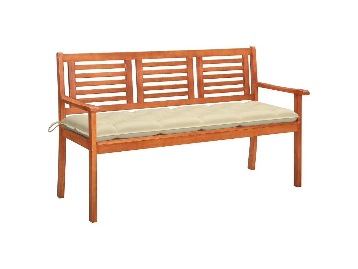 Vidaxl Banco De Jardim 3 Lugares C/ Almofadão 150 Cm Eucalipto Maciço