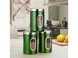 Nova Line conjunto 3pcs Recipientes de Armazenamento Alimentos Aço Inoxidável Tampas Transparentes