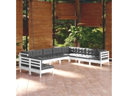Vidaxl 10 Pcs Conj. Lounge de Jardim C/ Almofadões Pinho Maciço Branco