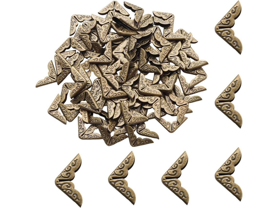 Lote De 100 Petites Proteções De Ângulo Em Metal Bronze Vintage Para Scrapbooking - Estilo Vintage (15 Mm)