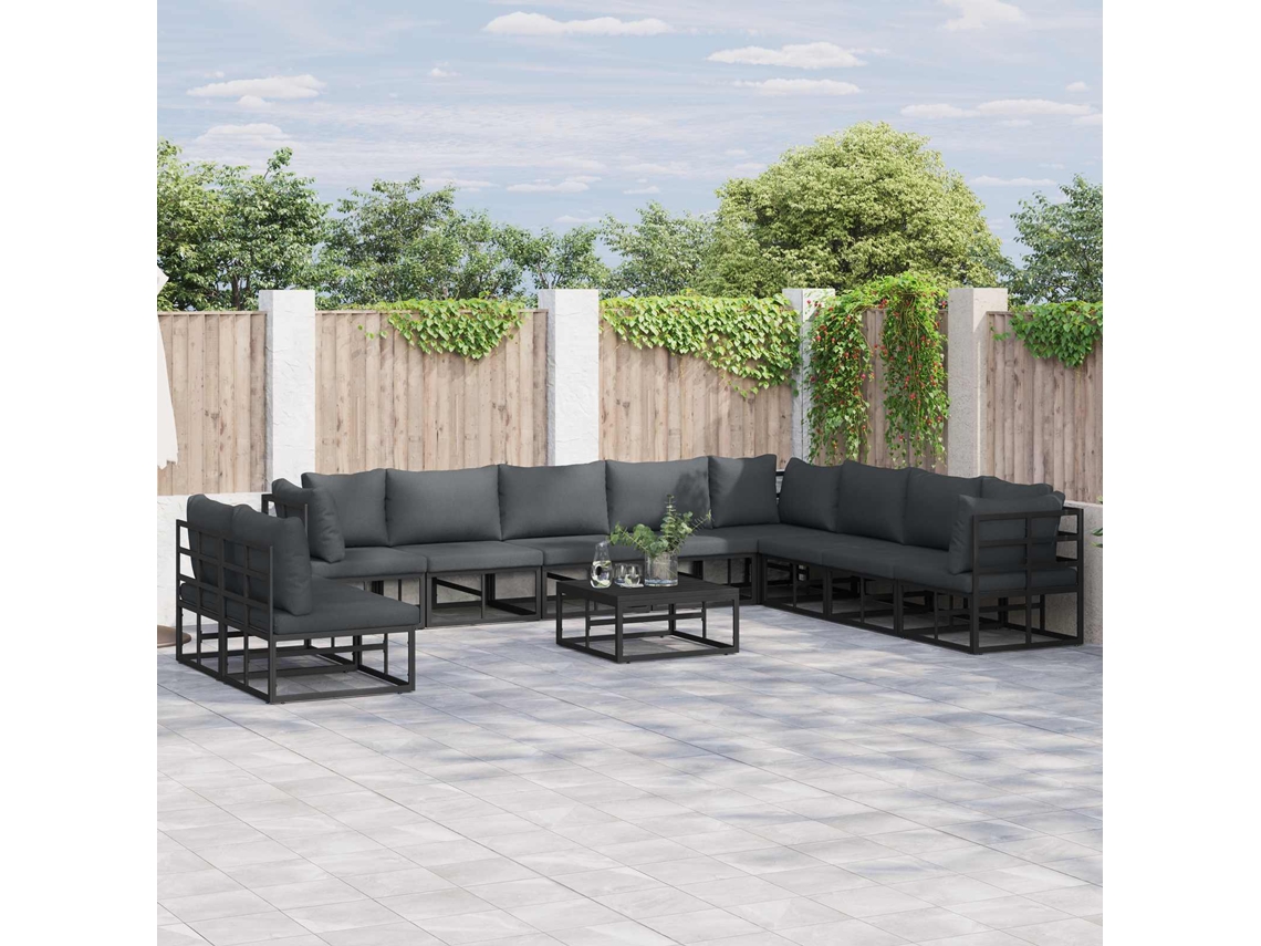 Vidaxl Conjunto De Sofá De Jardim 10 Unid. Preto Alumínio
