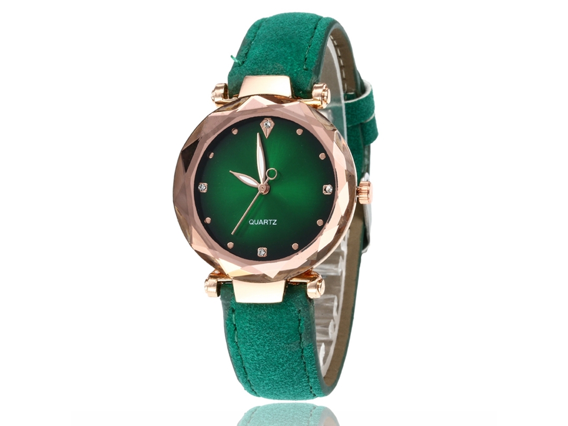 Relógio de Pulso Feminino com Pulseira de Pu Ajustável Display Analógico Quartz Elegante (verde)