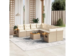 Vidaxl 9 Pcs Conjunto De Sofás P/ Jardim Com Almofadões Vime Pe Bege