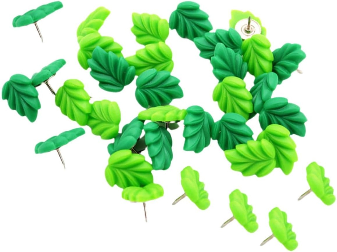 Conjunto De 30 Tachinhas Multifuncionais Em Resina Verde E Folhas Metal Para Quadros Avisos Mapas Domésticos
