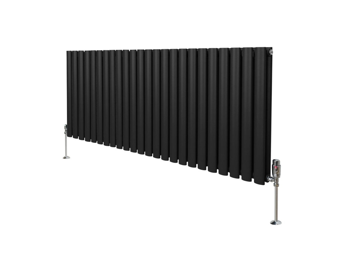 Radiador Preto De Colunas Ovais 600x1440mm Em Aço Carbono Com Válvulas Termostáticas Cromadas, Alta Potência 6440 Btu E