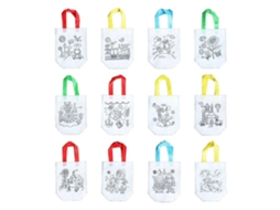 Conjunto de 12 Sacolas de Compras Dobráveis ​​em Tnt com Estampas Variadas, Ideais para Pintura e Desenho em Casa e no Jardim de Infância. GOKOCO
