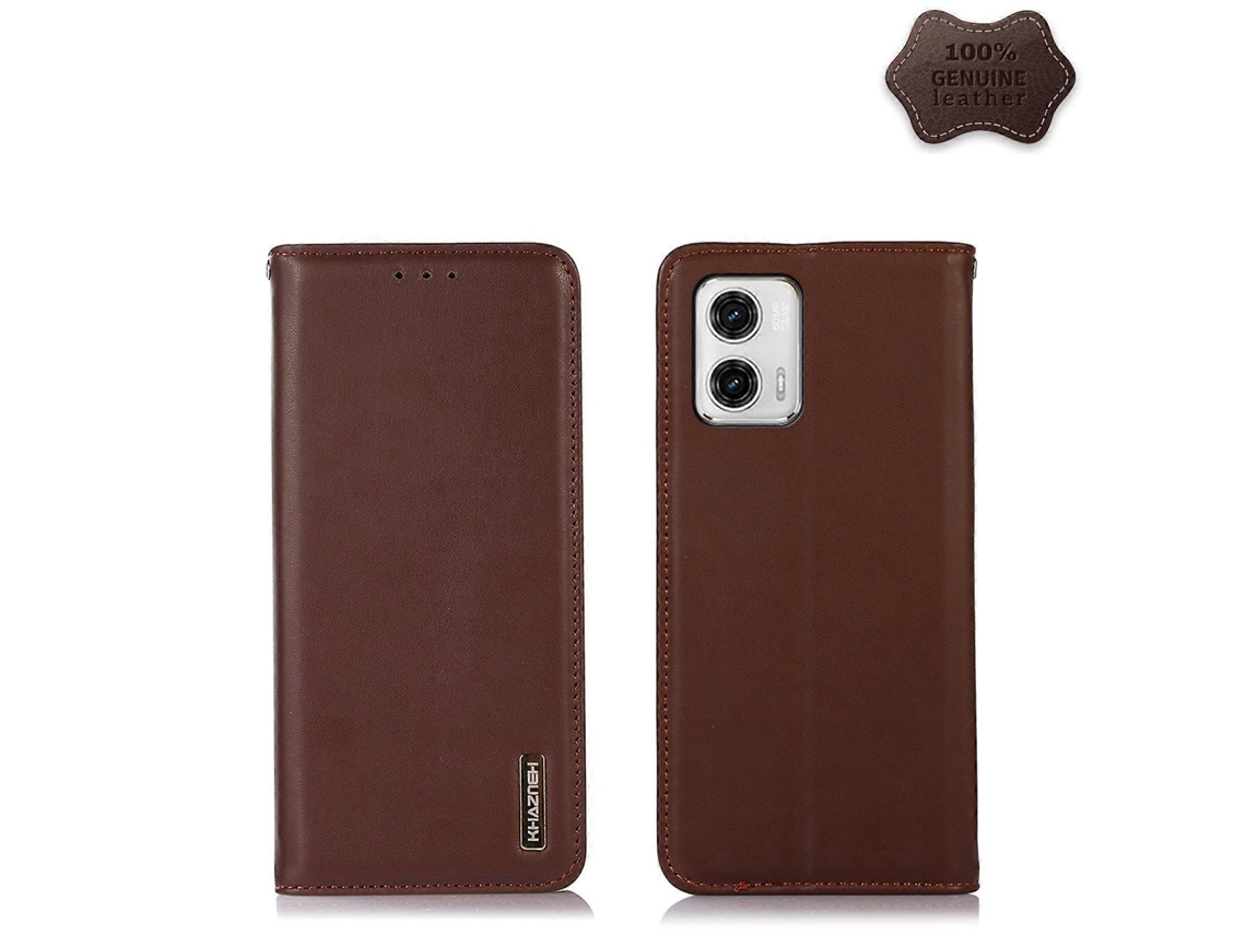 Capa De Celular Em Couro Bovino Khazneh Nappa Com Camada Superior Para Motorola Moto G73 5g