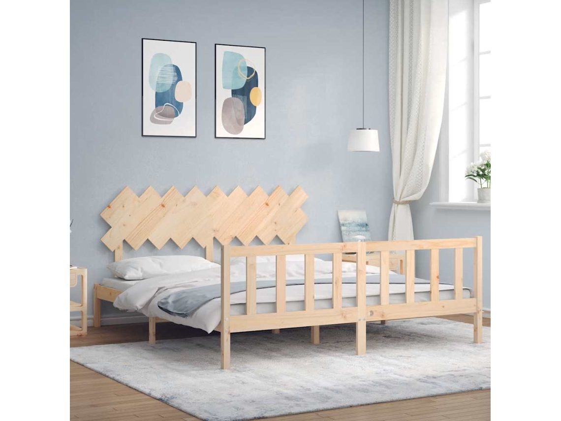 Vidaxl Estrutura De Cama Super King Size Com Cabeceira Madeira Maciça