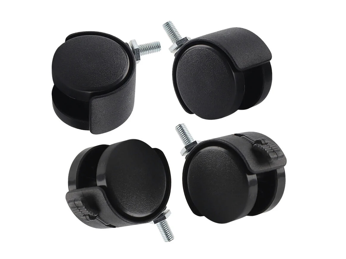 Set Of 4 Black Plastic Swivel Casters With Brakes, Suitable For Office Chairs And Various Types Of Furniture.