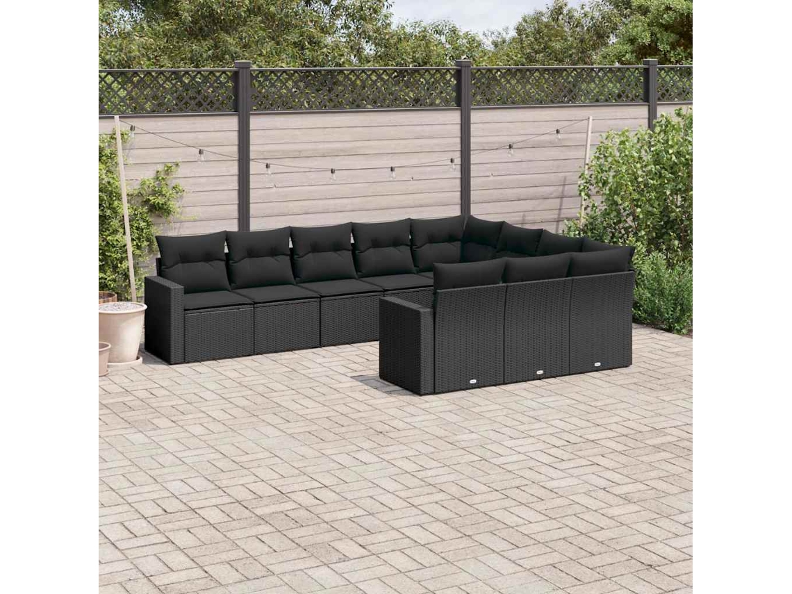 Vidaxl 10 Pcs Conjunto Sofás De Jardim C/ Almofadões Vime Pe Preto