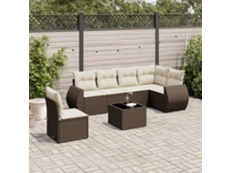 Vidaxl 7 Pcs Conjunto De Sofás Jardim C/ Almofadões Vime Pe Castanho