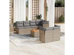 Vidaxl 8 Pcs Conj. Sofás Jardim C/ Almofadões Vime Pe Bege Misturado