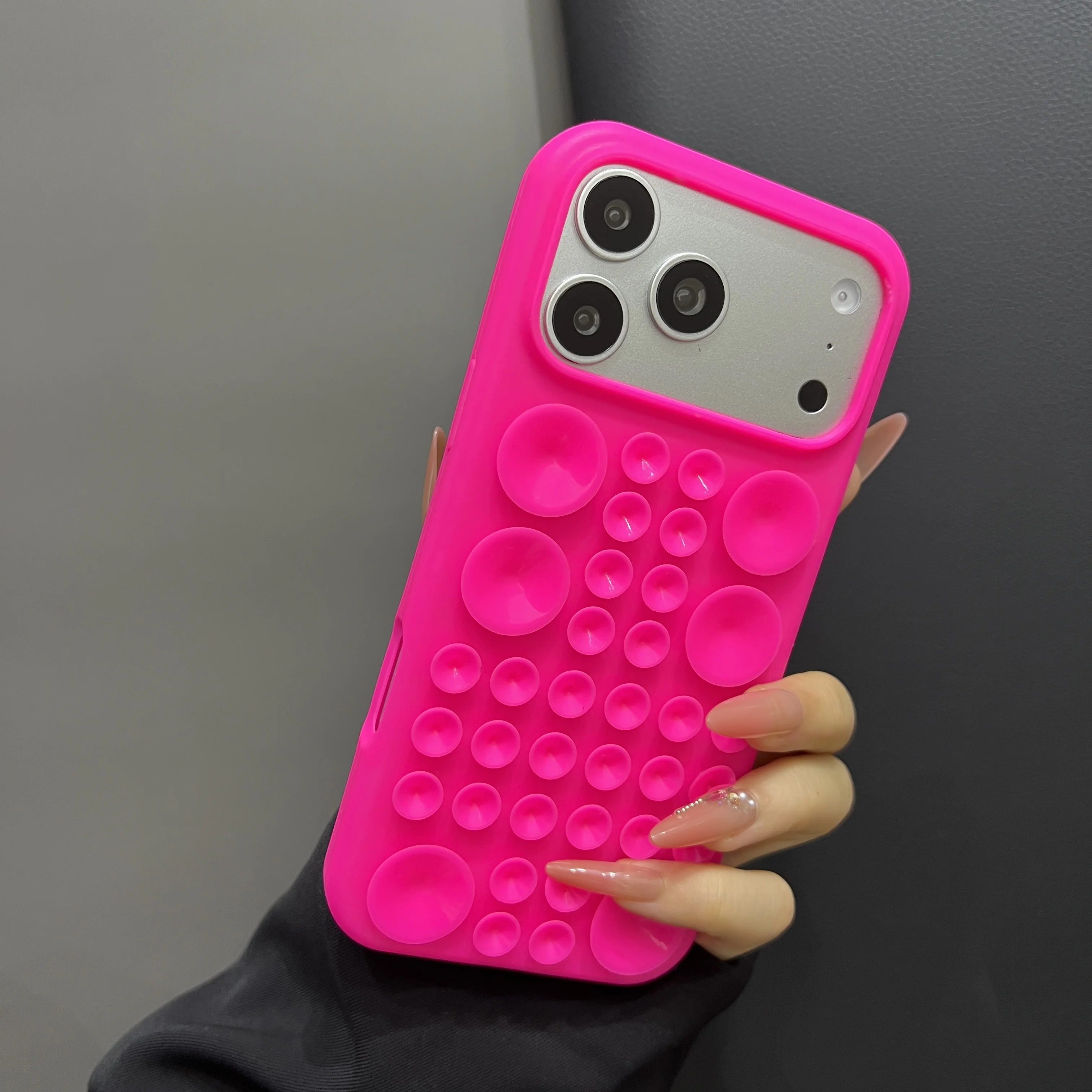 Capa Multifuncional De Silicone Anti-choque Para Iphone 17 Pro Max (vermelho Rosado).