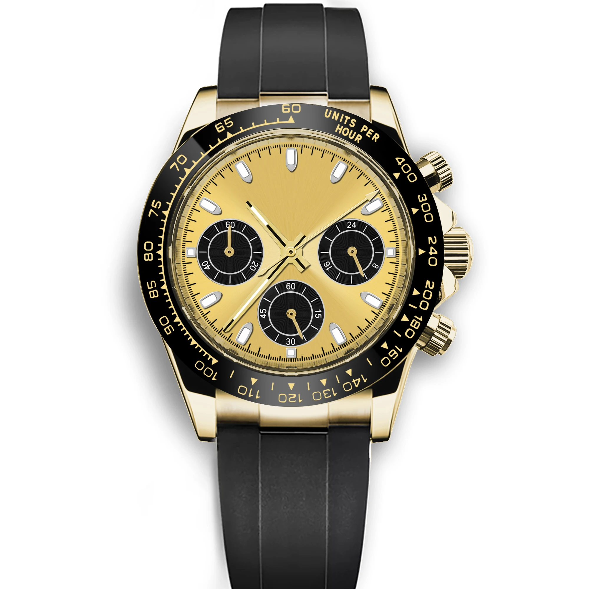 Relógio Masculino De Quartzo De 39 Mm (dourado), Cristal De Safira E Pulseira De Aço Inoxidável, Modelo Esportivo.