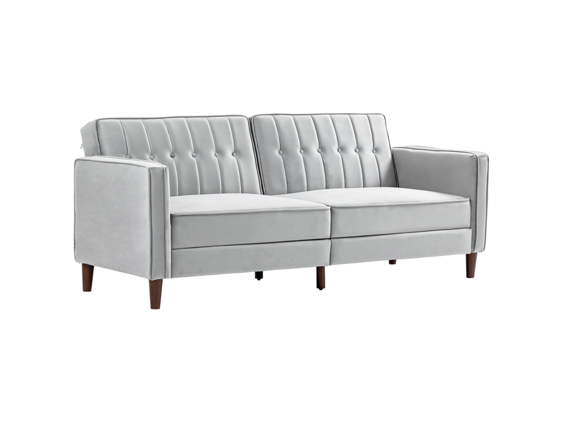 Sofá De 2 Lugares Convertível Em Cama De Estofado Aveludado Com Encosto Ajustável Para Sala 189x80,5x78,5 Cm Cinza Claro