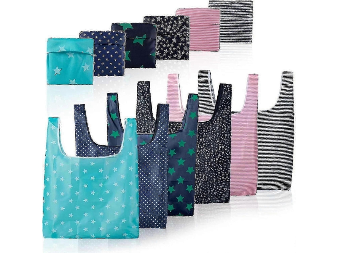 Pacote com 6 Sacolas de Compras Dobráveis, Reutilizáveis ​​e Ecológicas. Inclui Sacola de Compras. GOKOCO