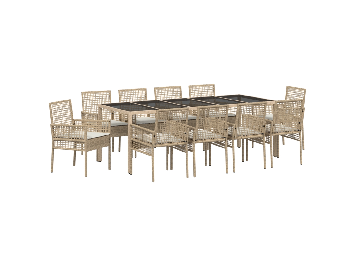 Conjunto 11 Conjunto De Jantar Para Jardim Vidaxl Bege Vime Pe (250 X 100 X 75 Cm)