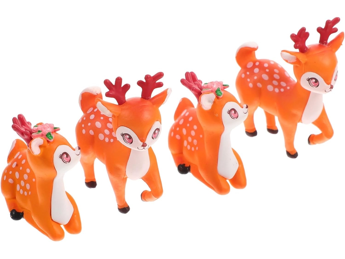 Conjunto 4 Enfeites Decorativos Veados Estatuetas Estilo Desenho Animado Escritório Pequenas Estátuas Casa GOKOCO