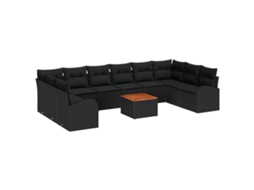 Conjunto 11 Conjunto De Sofá De Jardim Vidaxl Preto Vime Pe (344 X 179 X 69 Cm)