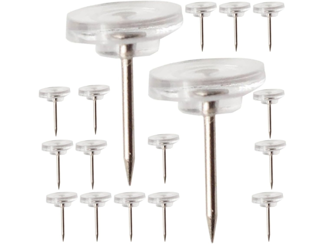 Conjunto Soimiss de 50 Tachinhas Transparentes e Leves para Quadro Cortiça, Multifuncionais, com Cabeça Redonda em