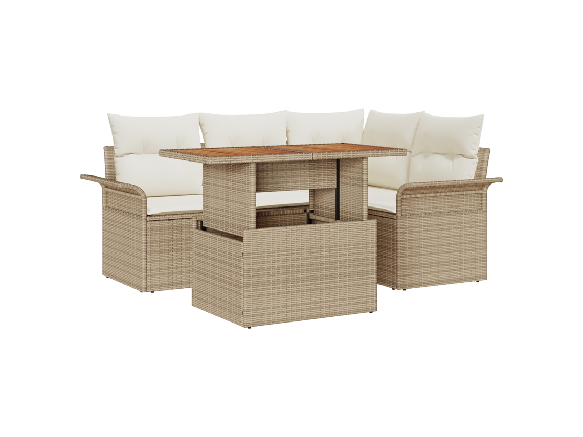 Conjunto 5 Conjunto De Sofás Ao Ar Livre Vidaxl Bege Vime Pe (100 X 55 X 73 Cm)