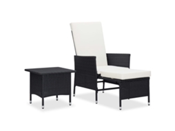 Conjunto 2 Peças Lounge De Jardim C/ Almofadões Vime Pe Preto Dkd Home Decor