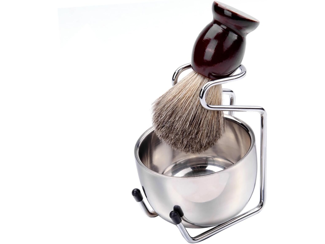 Kit De Barbear De 3 Peças Com Pincel E Tigela De Aço