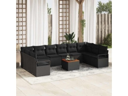 Vidaxl Conjunto De Sofá De Jardim 11 Unid. Preto Vime Pe