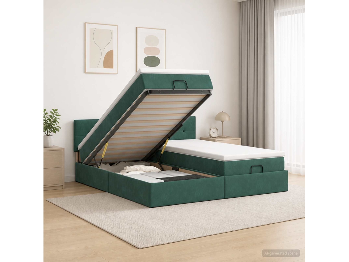 Vidaxl Cama Ottoman Com Colchão 2 Unid. Verde-escuro Veludo