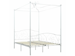 Cama De Casal | Camas Para Quarto | Estrutura De Cama Com Dossel Metal 140x200 Cm Branco