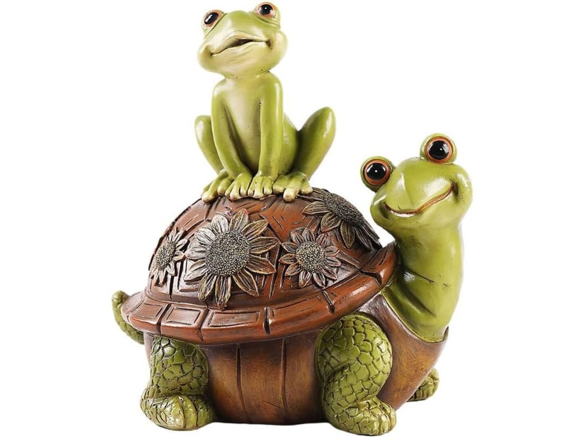 Estatua De Jardín Tortuga Con Rana Adorable Escultura De Resina Decoración Exterior Arte Animal Para Patio Y Jardin