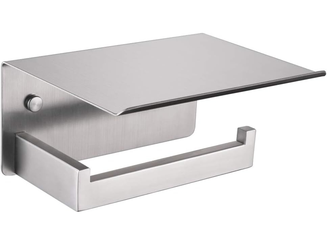 Porta papel higiênico com suporte para celular, dispensador de rolos de aço inox | AQUAFORGE
