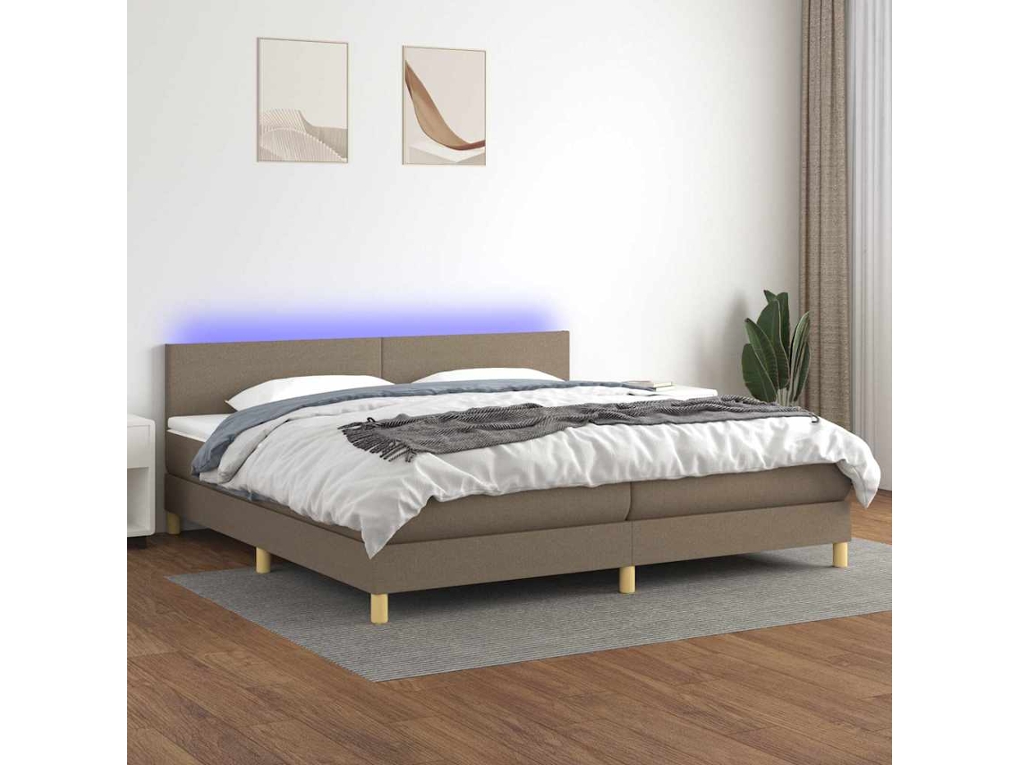 Vidaxl Cama Box Spring Colchão/led 200x200cm Tecido Cinza-acastanhado