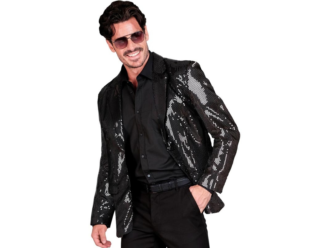 Jaqueta preta Disco Fashion com lantejoulas para homens
