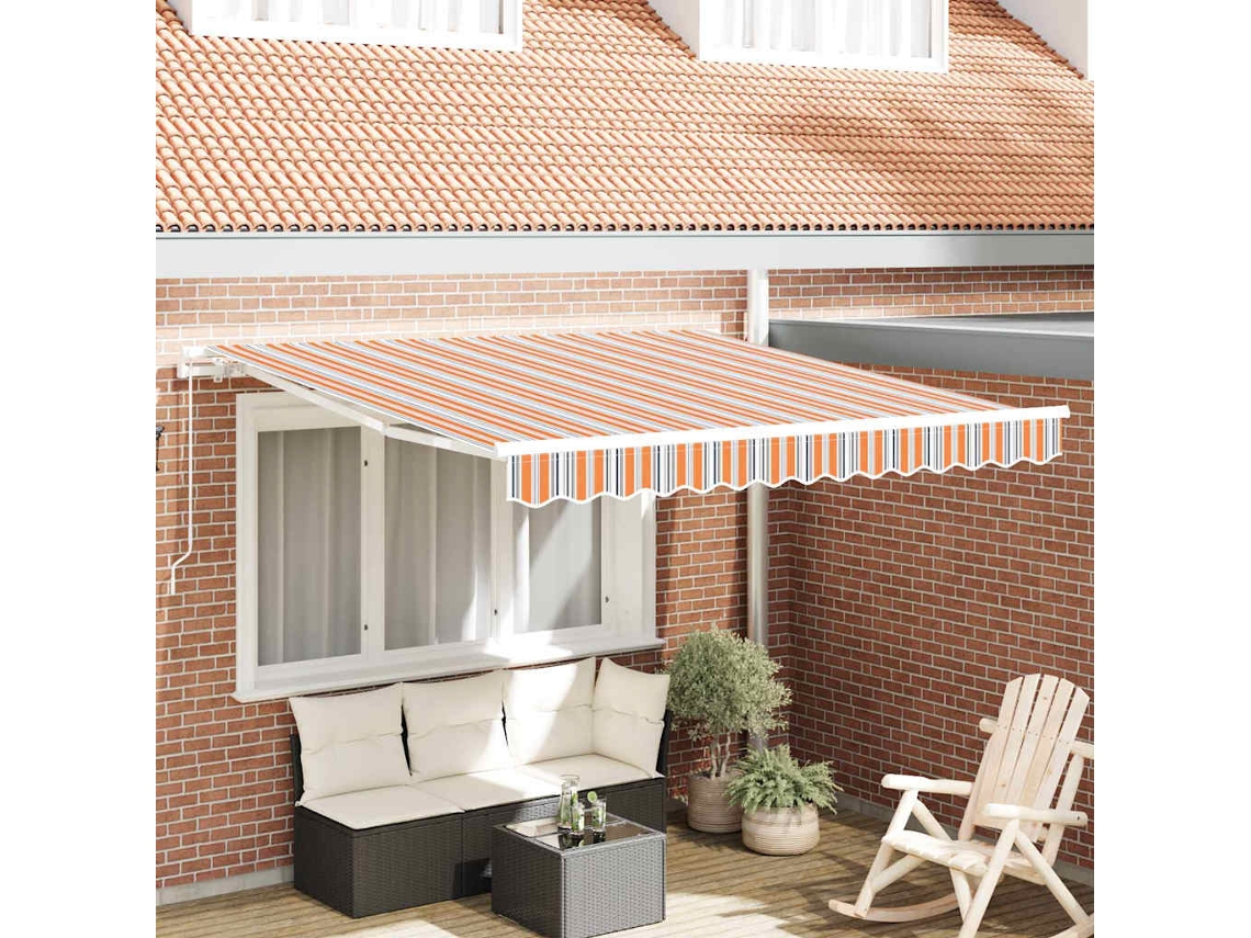 Vidaxl Toldo Retrátil Multicolor 350 X 250 Cm Poliéster E Alumínio