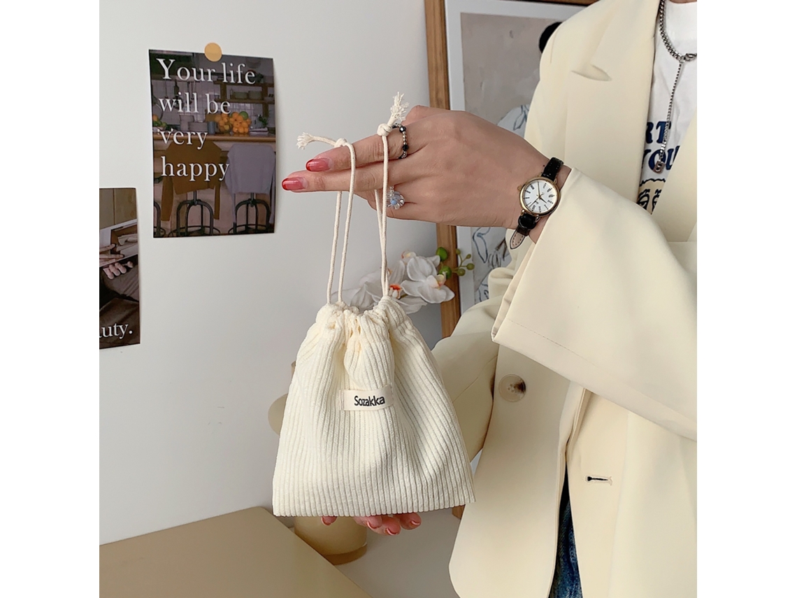 Bolsa De Cosméticos De Veludo Cotelê Da Moda Espaçosa, Portátil, Ótima Para Mulheres E Meninas, Branca SUNNY SPACES